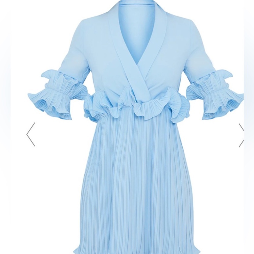 PrettyLittleThing Baby Blue Pleated Skater Dress